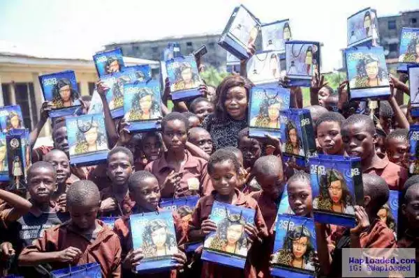 Ruth Kadiri visits Primary School, empowers 100 students with gifts and Inspirational Talk
